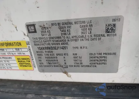 2014 GMC Acadia Slt-1 z USA, uszkodzony, nr VIN 1GKKRRKD3EJ114261